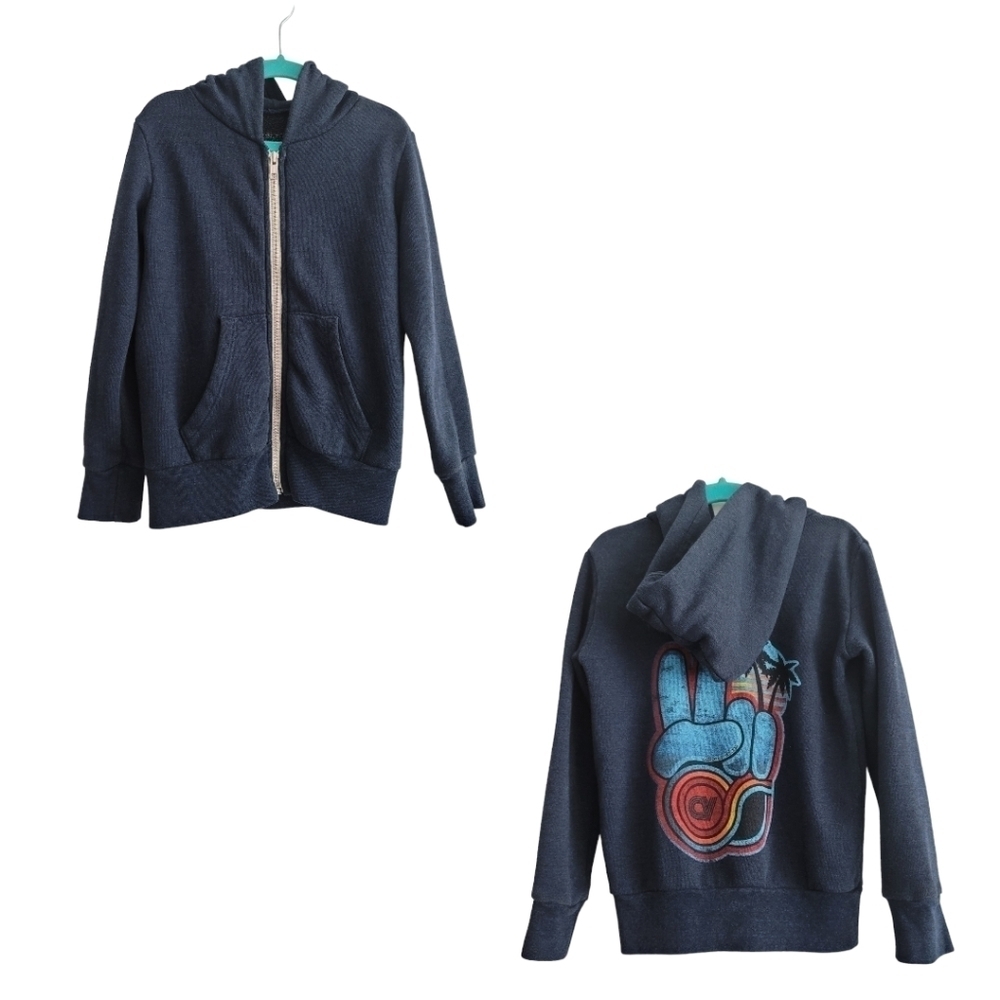 Californian Vintage 4T Navy Blue Full Zip Sweatshirt Hoodie Jacket Peace Palm